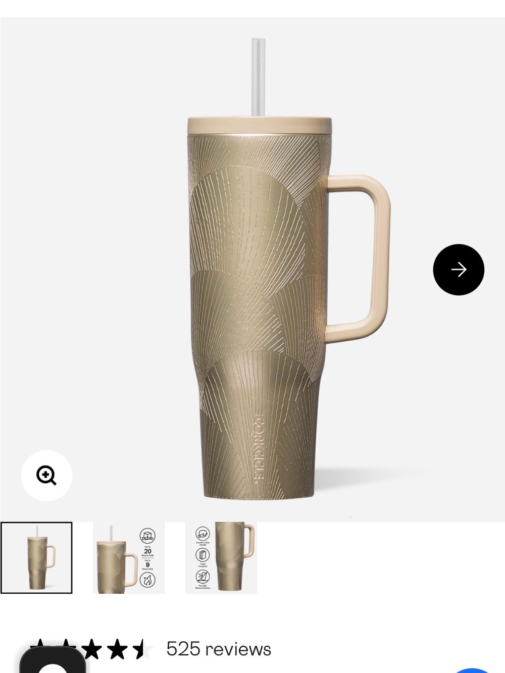 Corkcicle Cruiser 40 oz Insulated Tumbler with Handle - Champagne Dreams